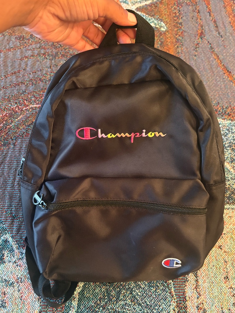 Champion Unisex Black Mini Backpack with Multicolor Logo